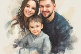 draw a family portrait with digital watercolor painting