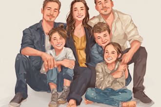 draw yellow cartoon caricature family portrait illustration