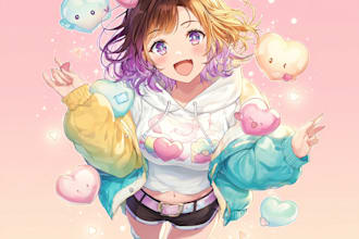 draw kawaii anime illustration, vtuber fanarts for valentine gift