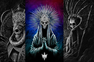 draw dark art illustration for metal t shirt merchadise