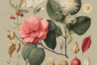 line art illustrations, botanical flowers, plants