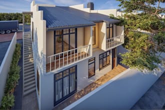 renovate 3d villa exterior,sloped roof design, balcony,house elevation,d5 render