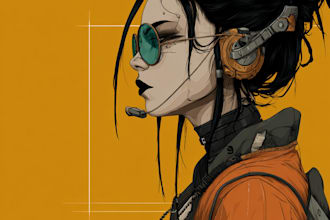 design cyberpunk and fantasy character splash art