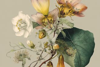 paint water colour botanical illustrations of plants, fruits, flowers