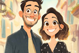 draw disney couple portrait illustration