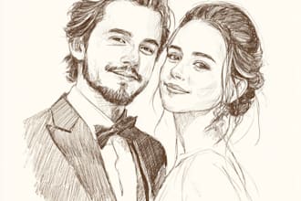 draw couple portrait for wedding illustration