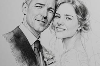 drawing a uniqe couple portrait, wedding illustration
