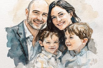 custom watercolor family portrait from photo