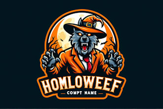 create drawing halloween werewolf mascot logo with text with any file