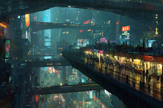 design a cyberpunk futuristic city art