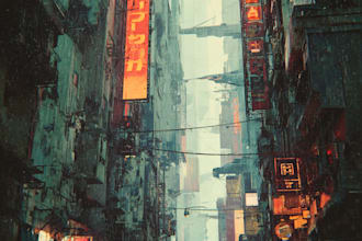 draw a cyberpunk futuristic city art