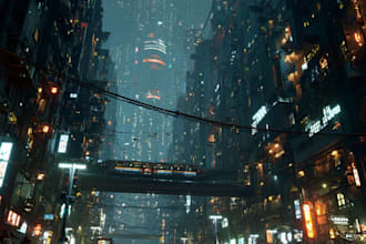 do a cyberpunk futuristic city art