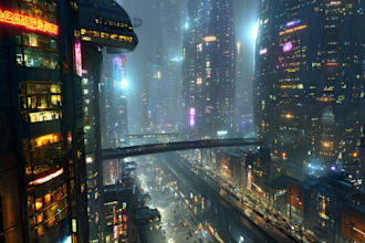 do a cyberpunk futuristic city art