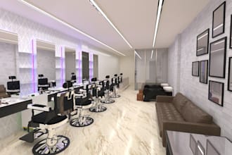 build 3d hair barbing shop,salon spa interior design,commercial building,3ds max