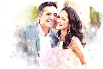 draw watercolor portrait wedding couple family gift