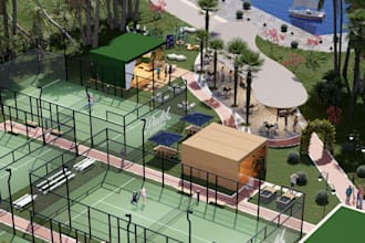 design a padel club in 3d