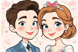 draw your couple into lovely disney cartoon portrait