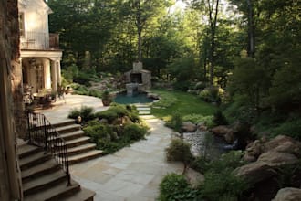 create landscape, terrace, backyard, pool, and patio