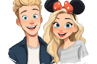 draw cartoon disney couple cartoon portrait