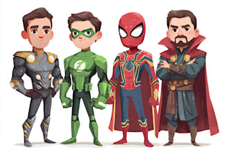 draw corporate office, group, team, family, cartoon