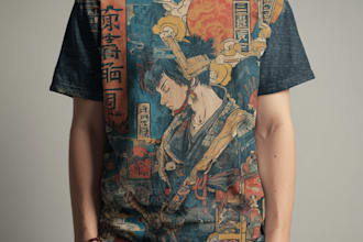 make a custom japanese style t shirt design, anime, jdm
