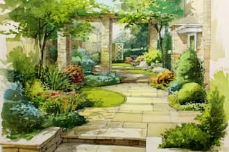draw watercolor drawings of landscape designs