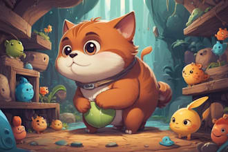 draw a cute and funny cartoon illustration