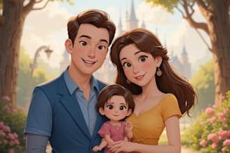 disney family couple cartoon portrait