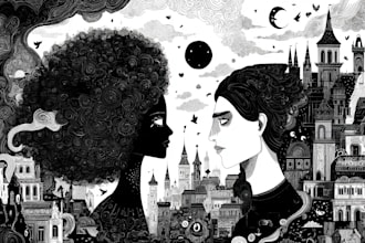 draw detailed black and white illustration
