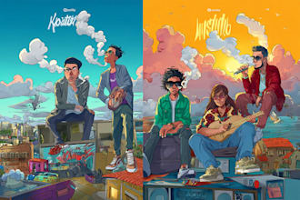 design a cartoon album cover art spotify music song artwork