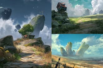 do a fantasy sci fi environment concept art and backgrounds for your style