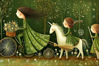create colorful storybook illustrations with heart and humor