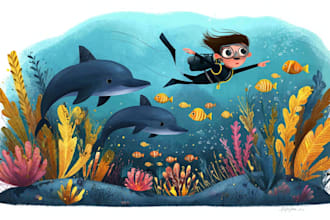 draw children book illustrations for storybook and picture book