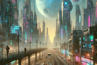 create a science fiction city, cyberpunk ,illustration