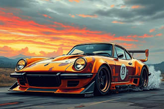 draw vintage car illustration for t shirt design