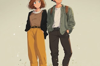 draw you anime couple art portrait