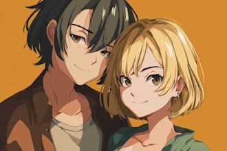 draw you anime couple art portrait