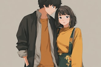 custom couple portrait demon slayer anime style