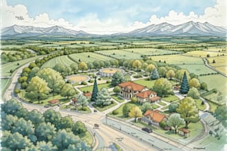 draw landscape sketch, colored site plan,map illustration