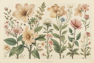 create a botanical illustration of flowers or plants