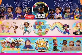 do youtube banner design child cartoon colorful logo thumbnail design