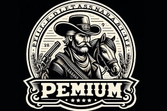 make cowboy with horse logo vintage vector illustration