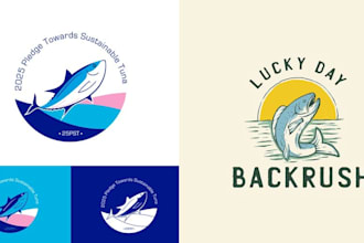 draw monochrome fish hunting art for logo and t shirt design