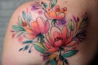 create a beautiful watercolor flowers tattoo design for you