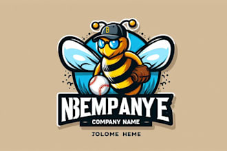 design meaningful bee baseball mascot logo in 24 hours