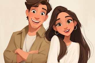 draw couple portrait into disney style friendship portrait