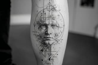 custom a geometric realism in black and grey tattoo design