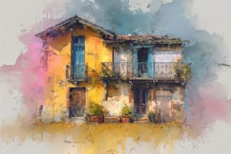 create house and building photo into watercolor art
