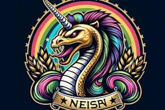 vintage snake unicorn esport mascot logo with t shirt design
