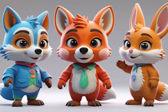 create 3d cute characters, animals, cartoon modelling for mascot or 3d print